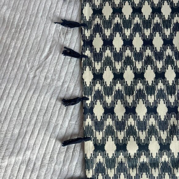 Max Studio Home Navy Blue & White Farmhouse Style Table Runner W/Fringe Ends - Picture 8 of 8